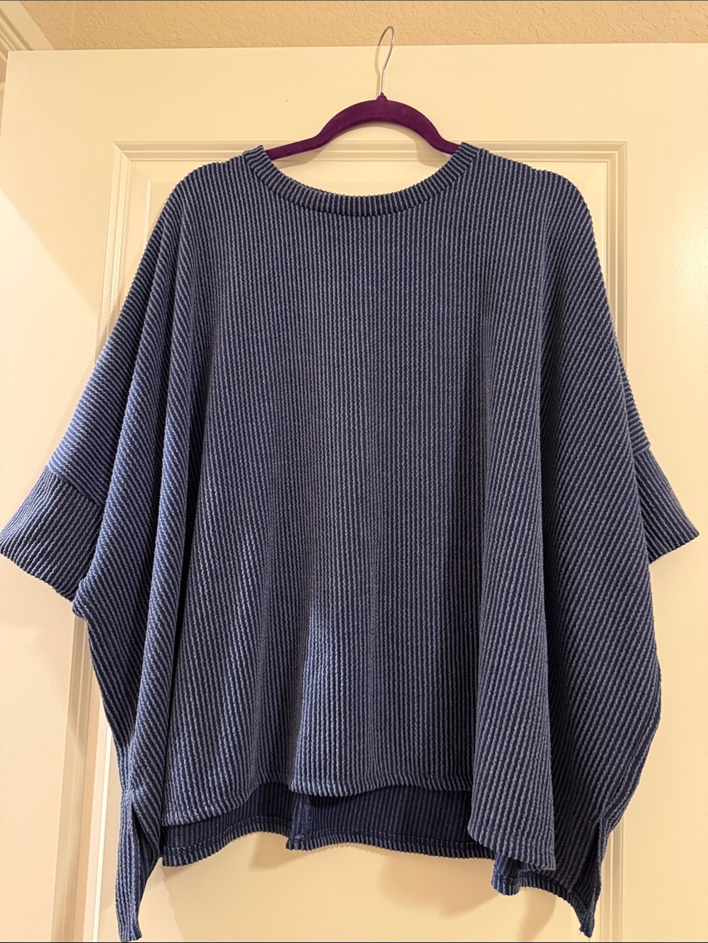 Discount Divas Relaxed Ribbed Oversized Top - Blue